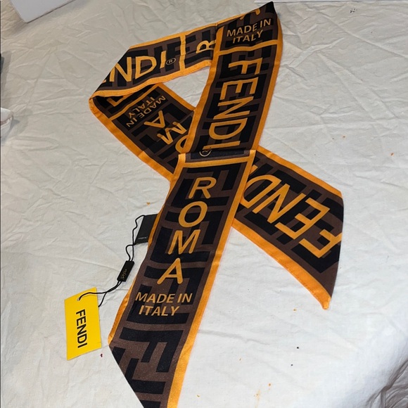 Fendi Accessories - Fendi Black and Orange Logo Scarf/Twill